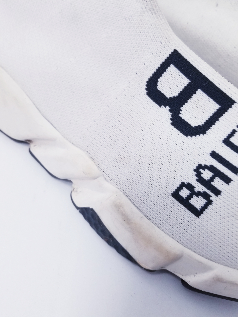 Balenciaga White and Black Logo Stretch-Knit Sock Sneakers - Picture 10 of 10